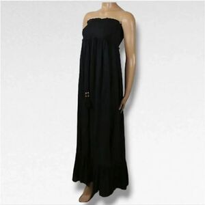 Vintage 90s Denim & Supply Ralph Lauren Strapless Smocked Black Maxi Dress Small